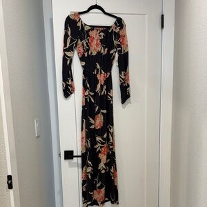 Billabong Black and Red Floral Long Sleeve Dress